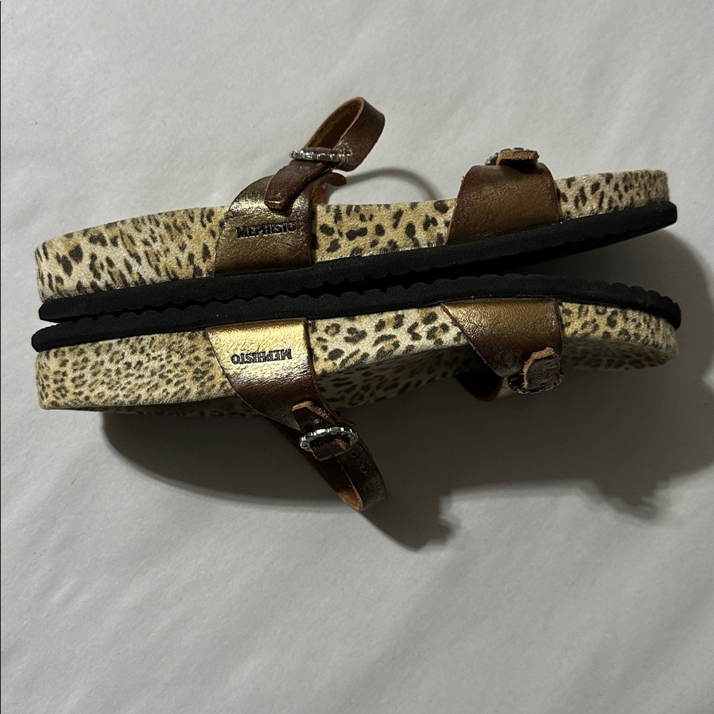 MEPHISTO Metalic Copper Toned Leopard Print Slip on Sandals with Buckles EU 35 - Picture 9 of 12